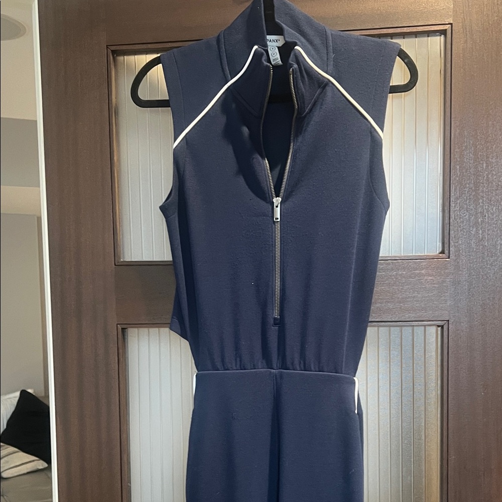 SPANX Navy Sleeveless Jumpsuit with White Piping